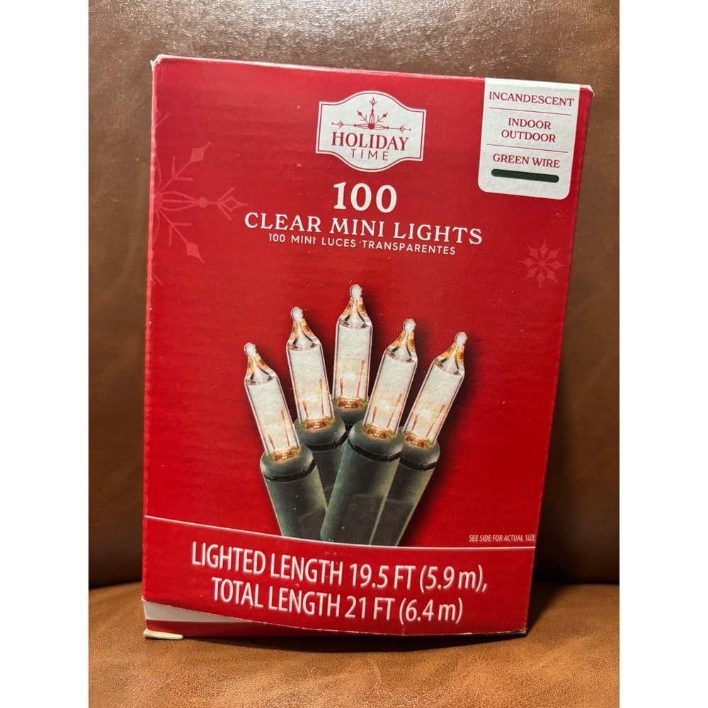 Holiday Time 100 Clear Mini Lights Green Wire Indoor Outdoor Christmas 21ft